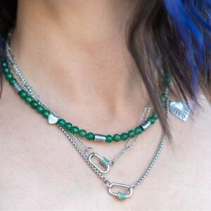 1x Customizable Minimalist Mini Oval Silver Carabiner with Rhinestones Necklace